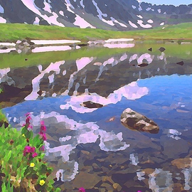 Steve Tohari: 'alpine lake 1', 2018 Color Photograph, Abstract Landscape. Artist Description: Upper Mohawk Lake above Breckenridge, Colorado Colorado, Mohawk Lake, alpine lake, Breckenridge, wildflowers, reflections...